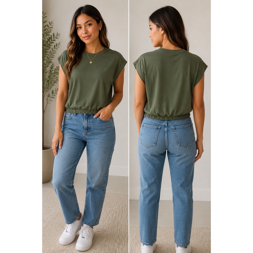 Madewell Womens XXL Olive Green Muscle Tee Elastic Hem Crew Neck Sleeveless Top